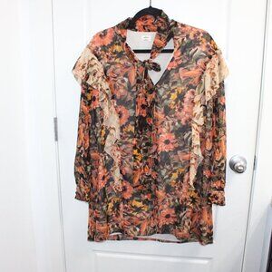 Aritzia Wilfred Bernadette Floral Ruffle Mini Dress Size XSmall Oversized